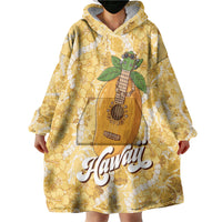 Hawaiian Mango Ukulele Wearable Blanket Hoodie Retro Yellow Hibiscus Pikake Lei