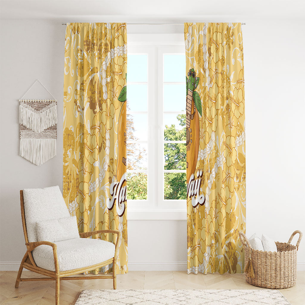 Hawaiian Mango Ukulele Window Curtain Retro Yellow Hibiscus Pikake Lei