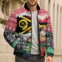 Personalised Vanuatu Joyeux Noel Bomber Puffer Jacket Proud To Be a Ni-Van Sand Drawing Art - Polynesian Pride