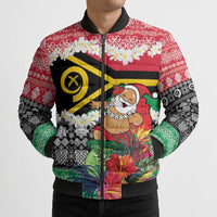 Personalised Vanuatu Joyeux Noel Bomber Puffer Jacket Proud To Be a Ni-Van Sand Drawing Art - Polynesian Pride