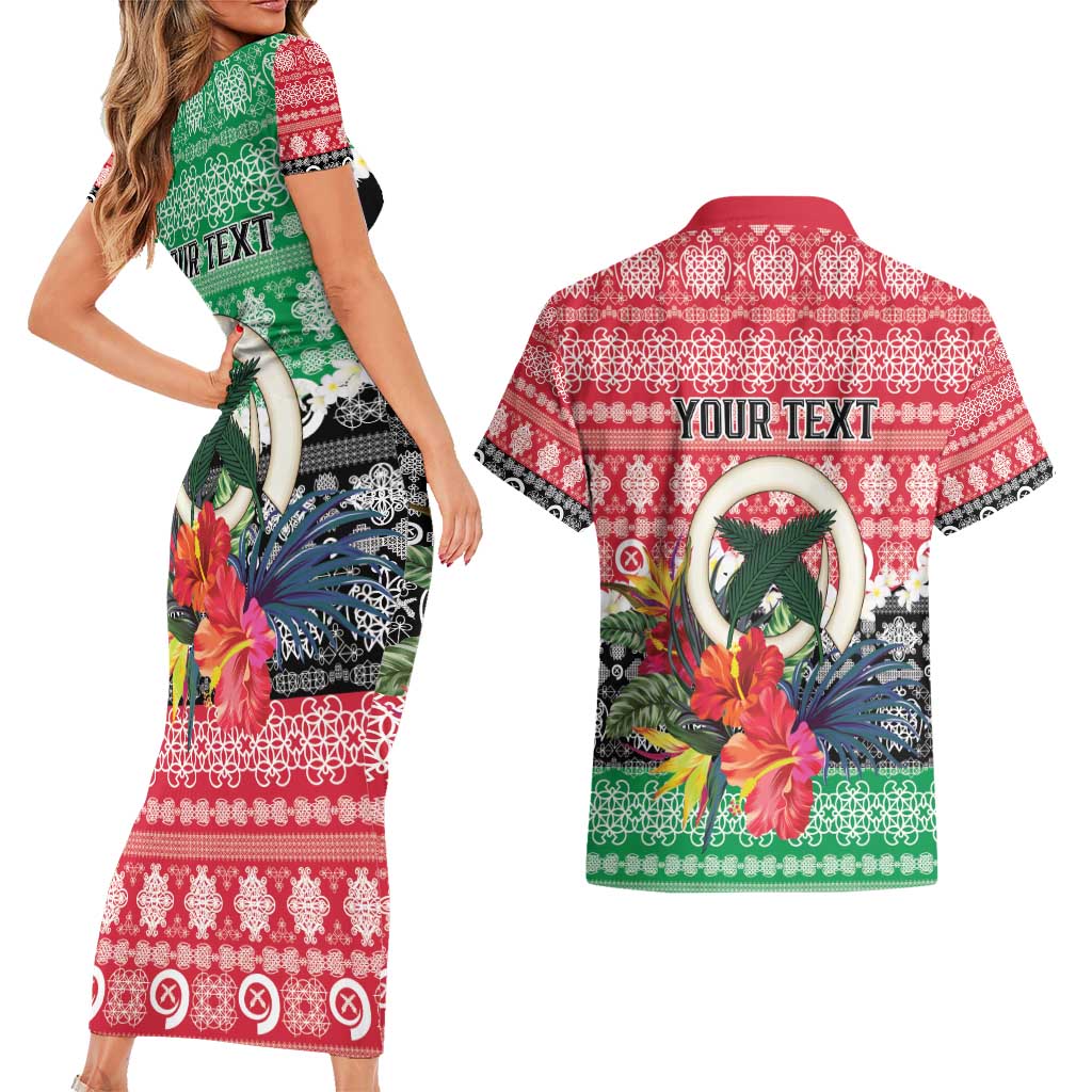 Personalised Vanuatu Joyeux Noel Couples Matching Short Sleeve Bodycon Dress and Hawaiian Shirt Proud To Be a Ni-Van Sand Drawing Art - Polynesian Pride