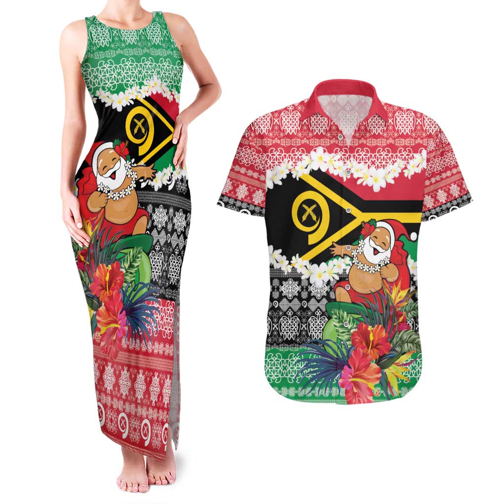 Personalised Vanuatu Joyeux Noel Couples Matching Tank Maxi Dress and Hawaiian Shirt Proud To Be a Ni-Van Sand Drawing Art - Polynesian Pride