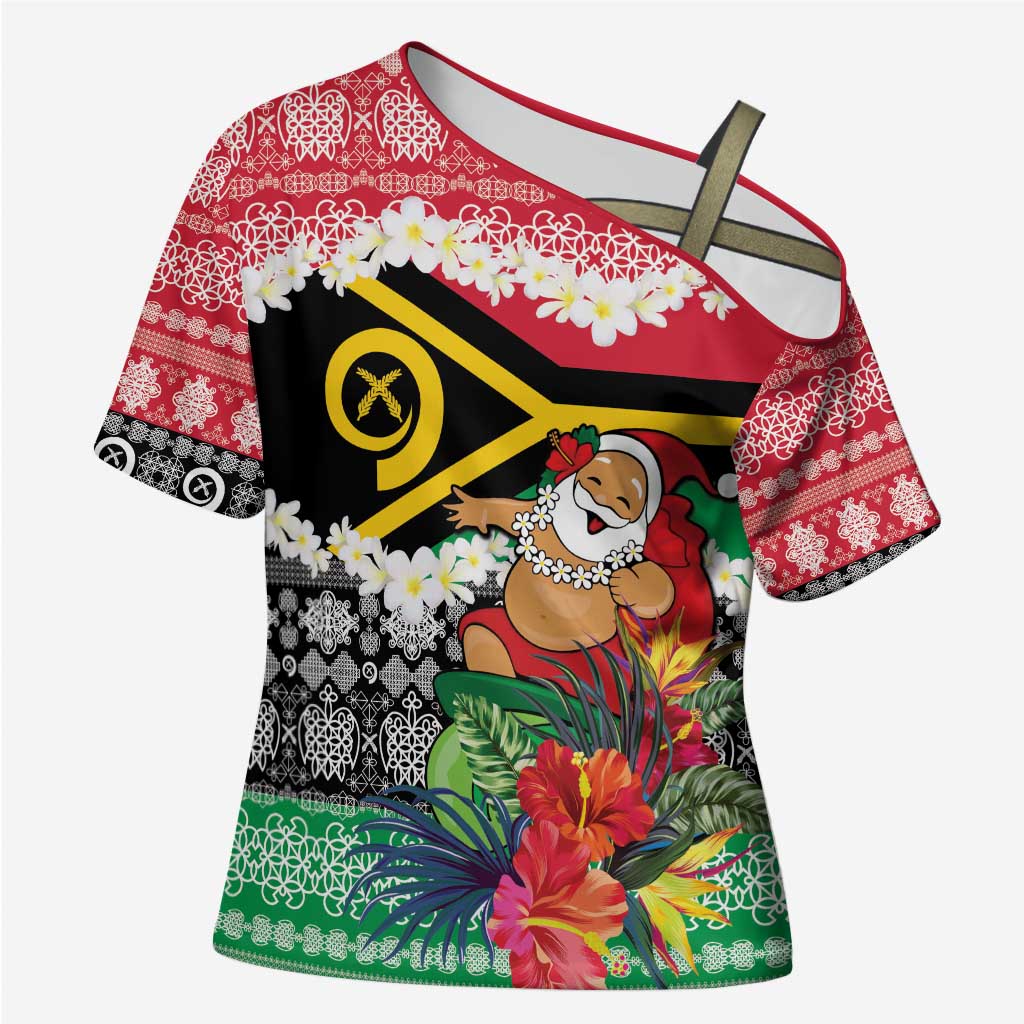 Personalised Vanuatu Joyeux Noel Cross Shoulder Shirt Proud To Be a Ni-Van Sand Drawing Art - Polynesian Pride