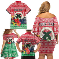 Personalised Vanuatu Joyeux Noel Family Matching Off Shoulder Short Dress and Hawaiian Shirt Proud To Be a Ni-Van Sand Drawing Art - Polynesian Pride