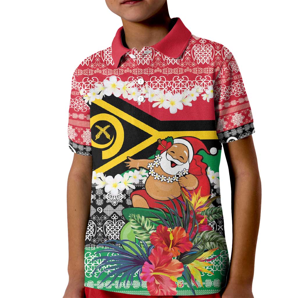 Personalised Vanuatu Joyeux Noel Kid Polo Shirt Proud To Be a Ni-Van Sand Drawing Art - Polynesian Pride