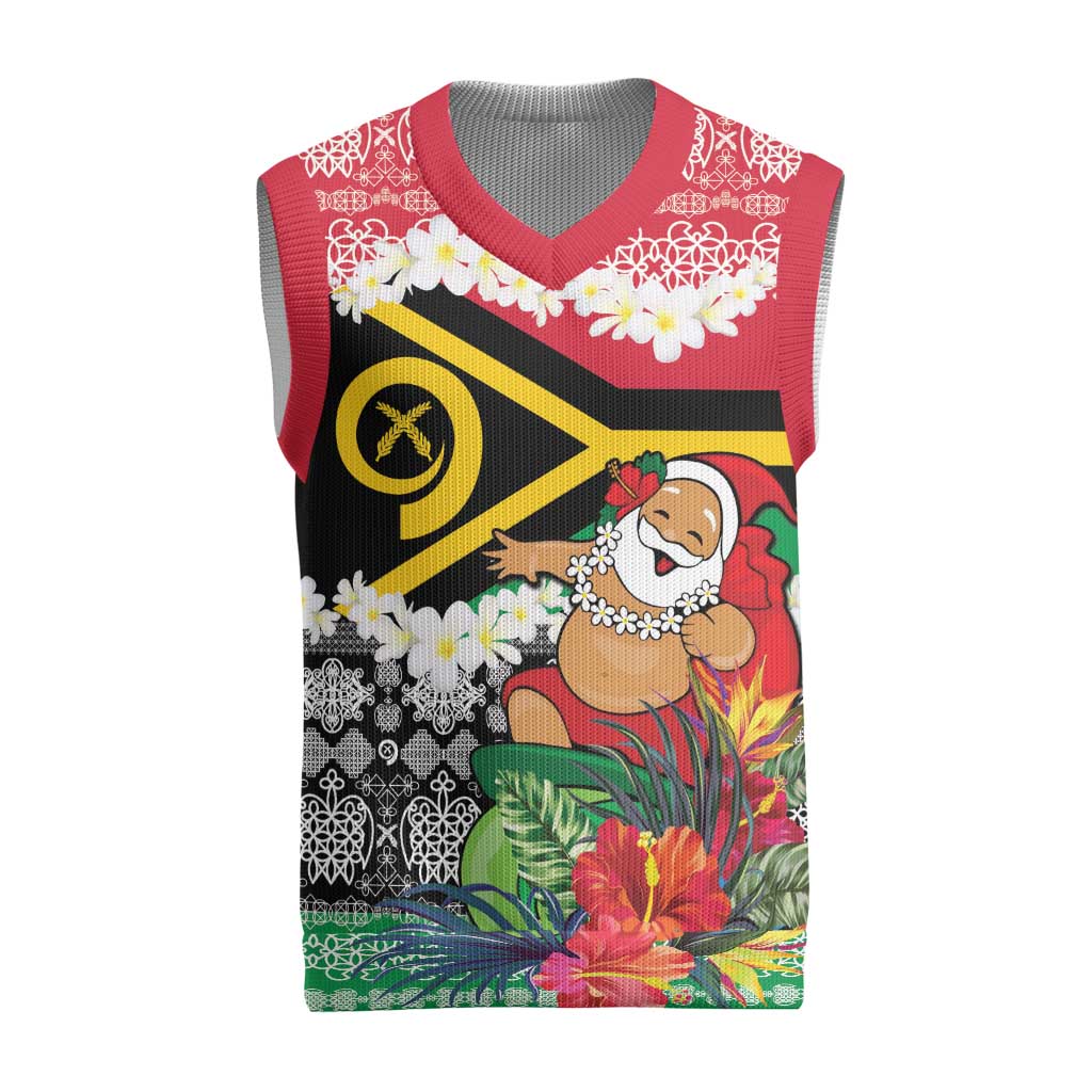 Personalised Vanuatu Joyeux Noel Christmas Knitted V-Neck Vest Proud To Be a Ni-Van Sand Drawing Art LT9 Red - Polynesian Pride