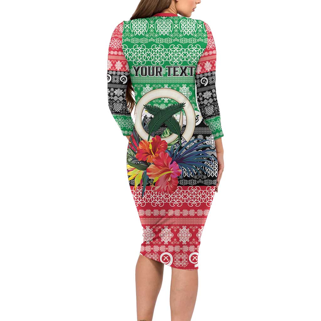 Personalised Vanuatu Joyeux Noel Long Sleeve Bodycon Dress Proud To Be a Ni-Van Sand Drawing Art - Polynesian Pride