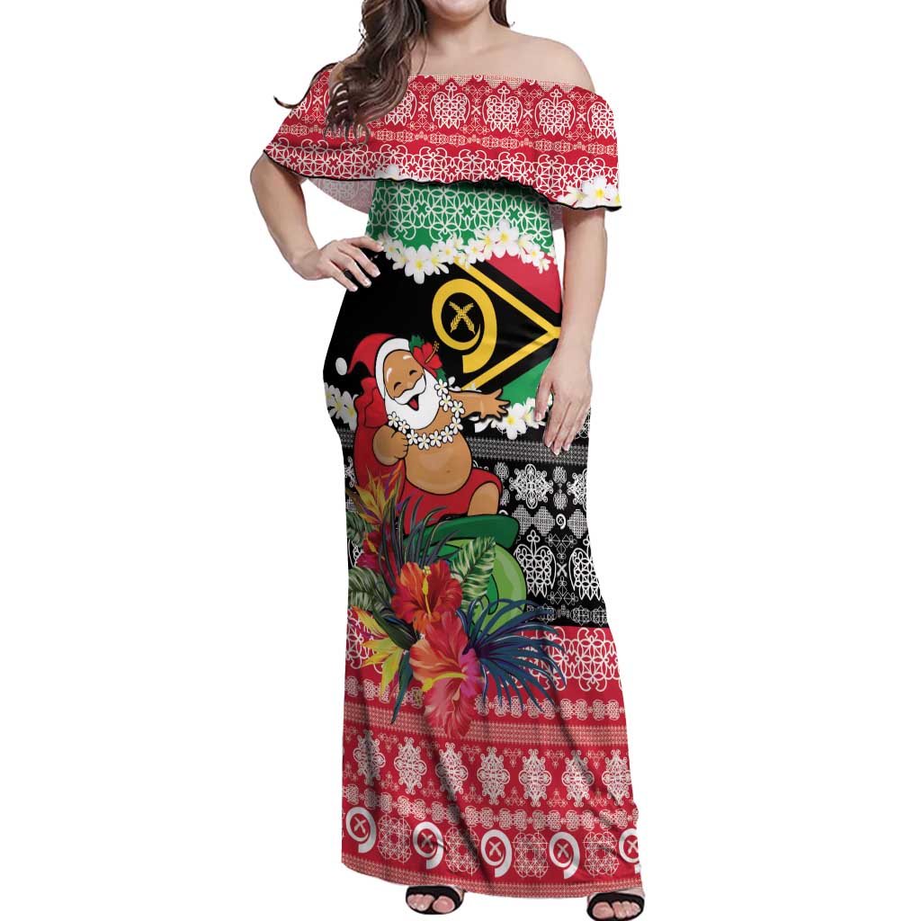 Personalised Vanuatu Joyeux Noel Off Shoulder Maxi Dress Proud To Be a Ni-Van Sand Drawing Art - Polynesian Pride