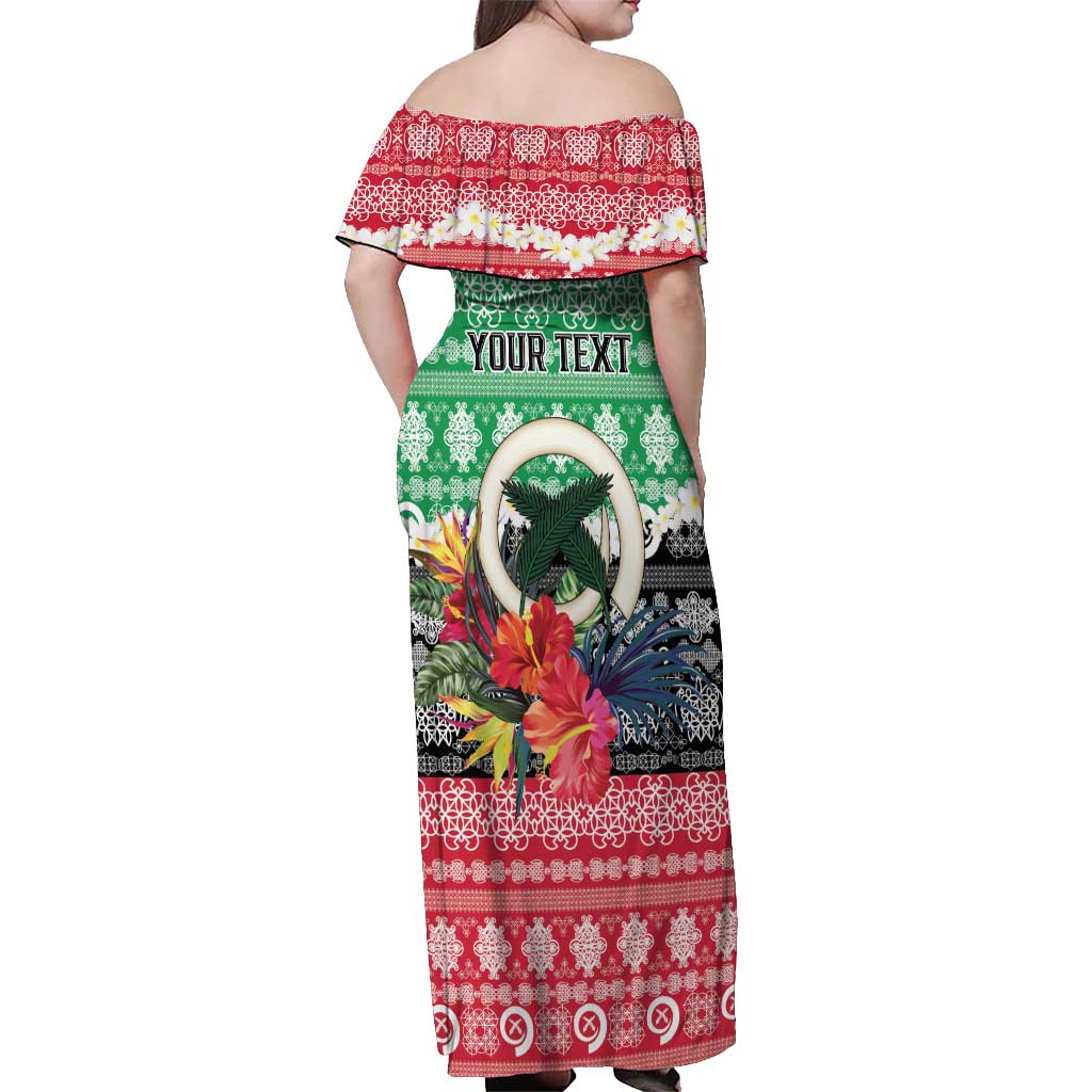 Personalised Vanuatu Joyeux Noel Off Shoulder Maxi Dress Proud To Be a Ni-Van Sand Drawing Art - Polynesian Pride