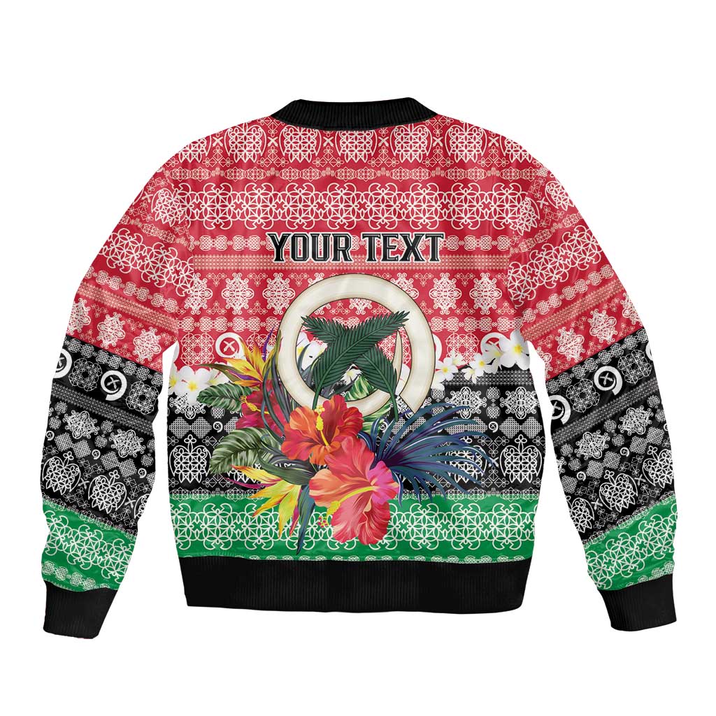 Personalised Vanuatu Joyeux Noel Sleeve Zip Bomber Jacket Proud To Be a Ni-Van Sand Drawing Art - Polynesian Pride