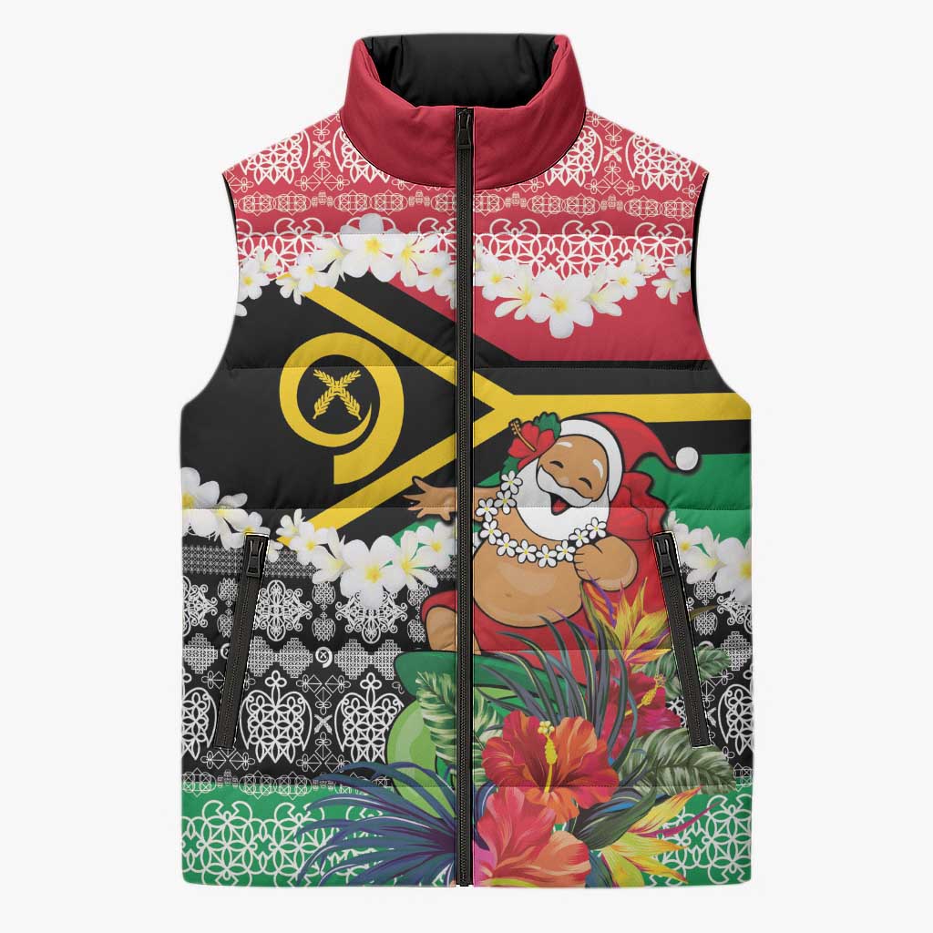 Personalised Vanuatu Joyeux Noel Sleeveless Puffer Jacket Proud To Be a Ni-Van Sand Drawing Art - Polynesian Pride