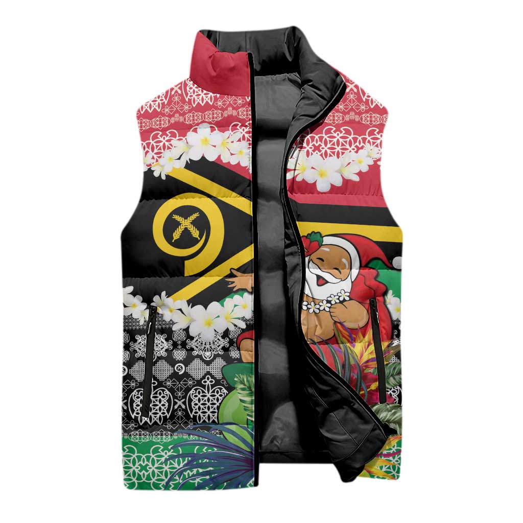 Personalised Vanuatu Joyeux Noel Sleeveless Puffer Jacket Proud To Be a Ni-Van Sand Drawing Art - Polynesian Pride