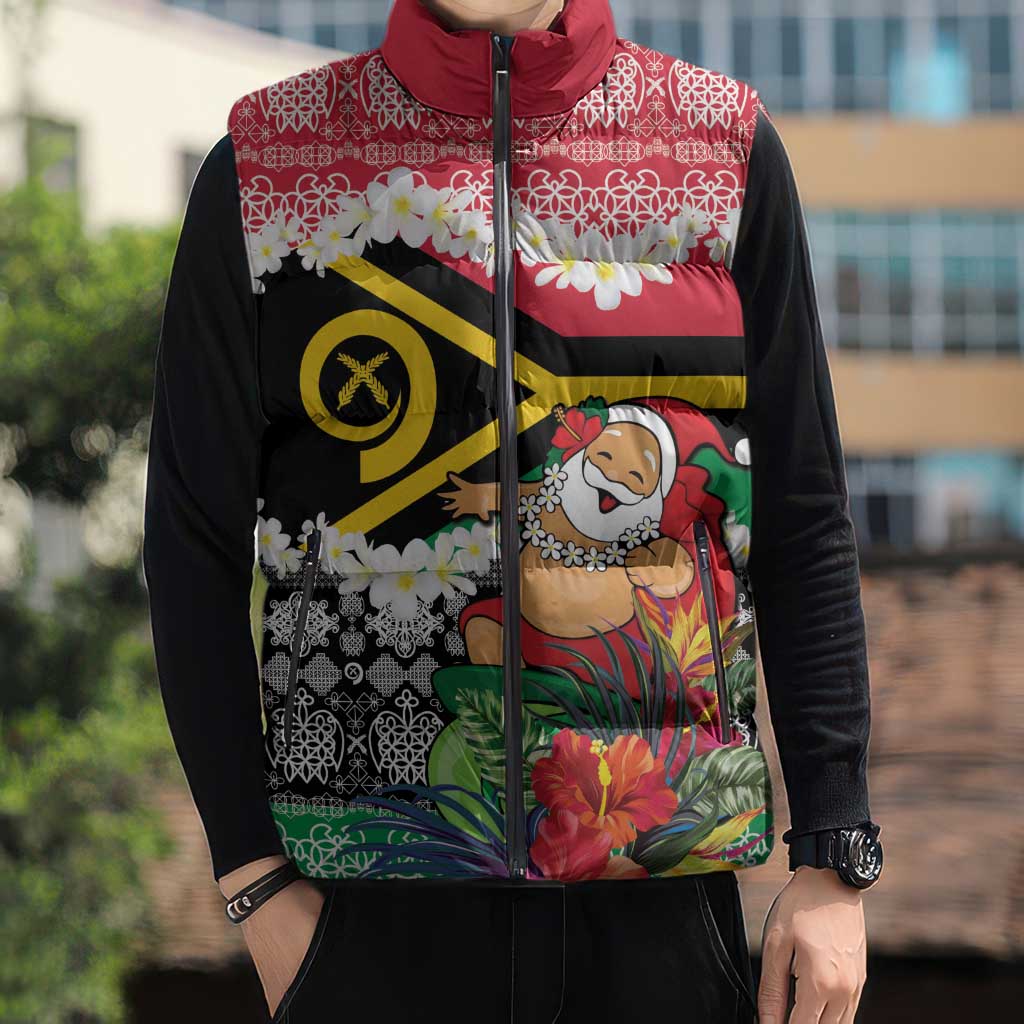 Personalised Vanuatu Joyeux Noel Sleeveless Puffer Jacket Proud To Be a Ni-Van Sand Drawing Art - Polynesian Pride