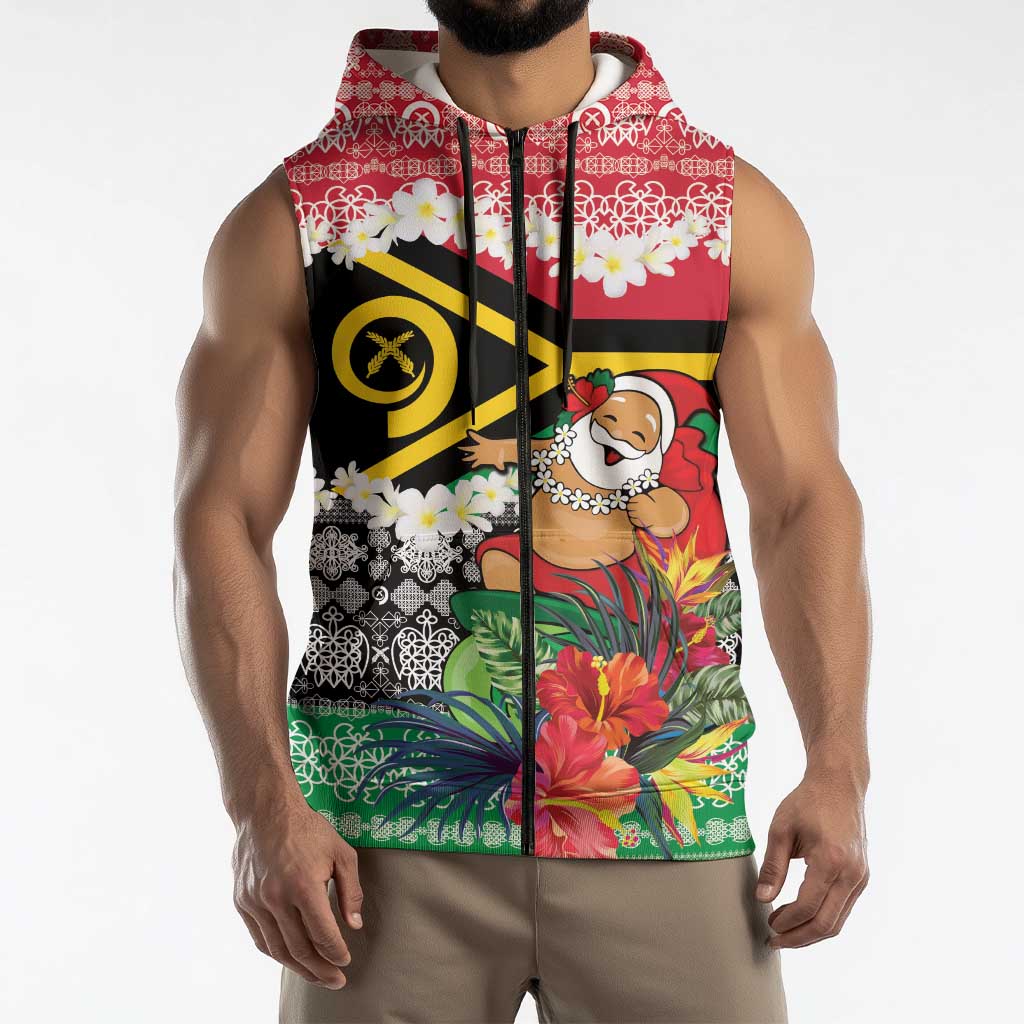 Personalised Vanuatu Joyeux Noel Sleeveless Zip Hoodie Proud To Be a Ni-Van Sand Drawing Art - Polynesian Pride