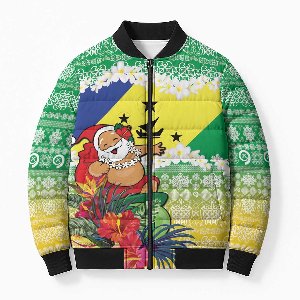 Personalised Malampa Joyeux Noel Bomber Puffer Jacket Proud To Be a Ni-Van Sand Drawing Art - Polynesian Pride