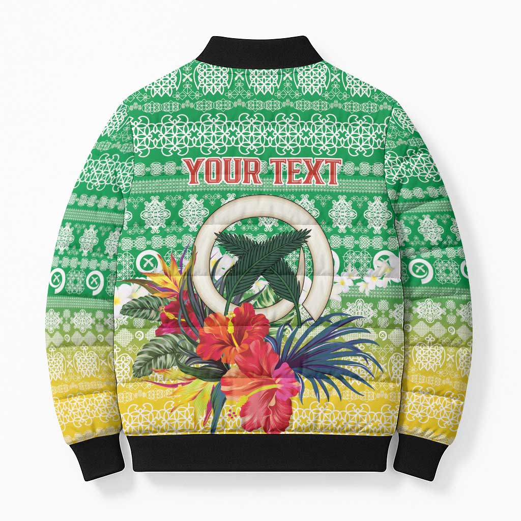 Personalised Malampa Joyeux Noel Bomber Puffer Jacket Proud To Be a Ni-Van Sand Drawing Art - Polynesian Pride