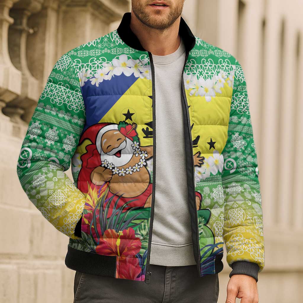 Personalised Malampa Joyeux Noel Bomber Puffer Jacket Proud To Be a Ni-Van Sand Drawing Art - Polynesian Pride