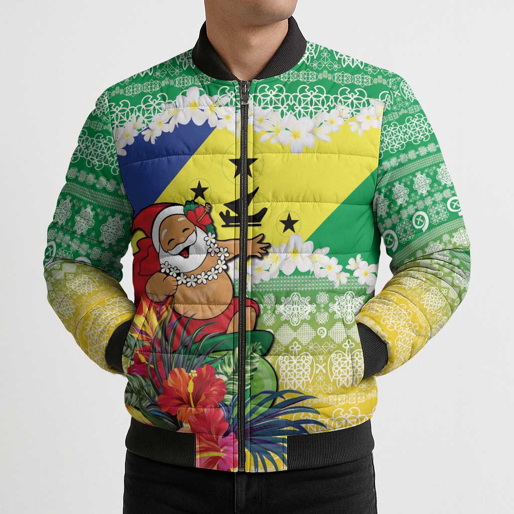 Personalised Malampa Joyeux Noel Bomber Puffer Jacket Proud To Be a Ni-Van Sand Drawing Art - Polynesian Pride