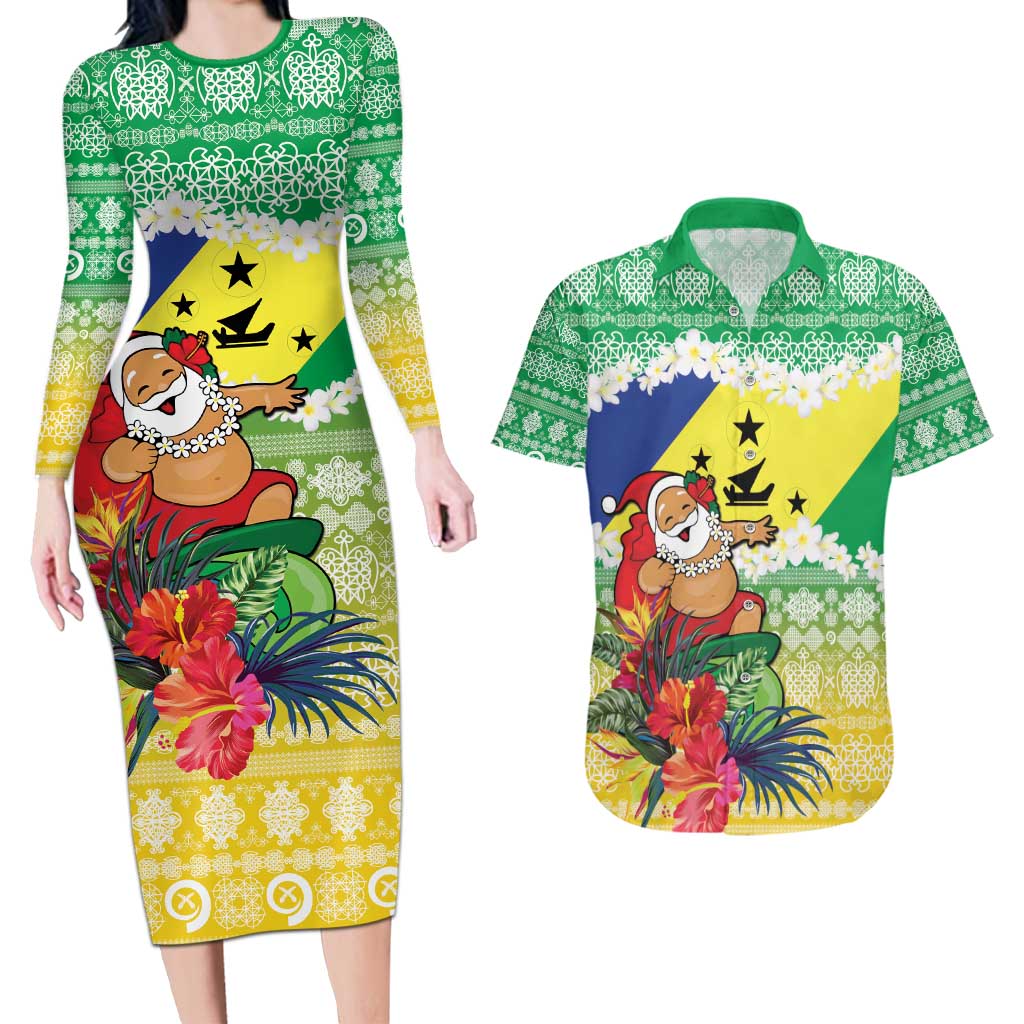 Personalised Malampa Joyeux Noel Couples Matching Long Sleeve Bodycon Dress and Hawaiian Shirt Proud To Be a Ni-Van Sand Drawing Art - Polynesian Pride