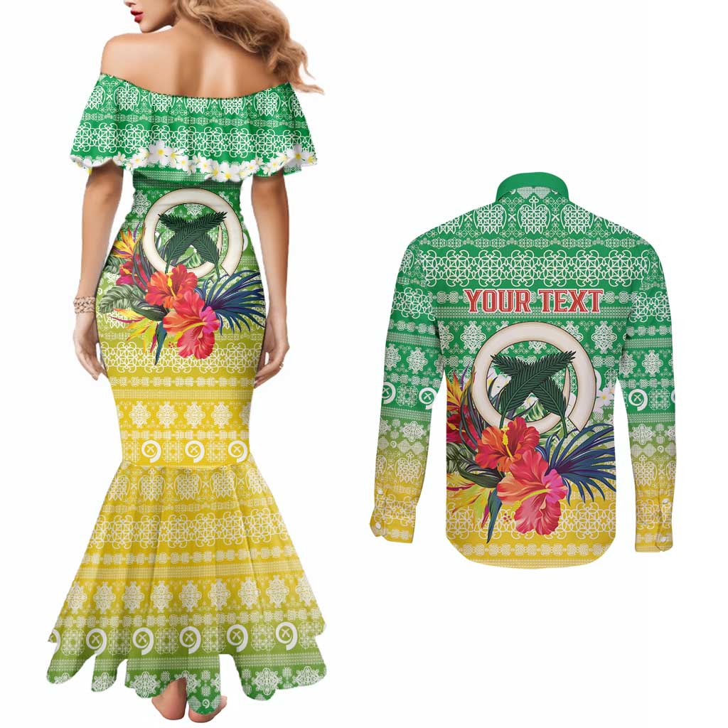 Personalised Malampa Joyeux Noel Couples Matching Mermaid Dress and Long Sleeve Button Shirt Proud To Be a Ni-Van Sand Drawing Art - Polynesian Pride