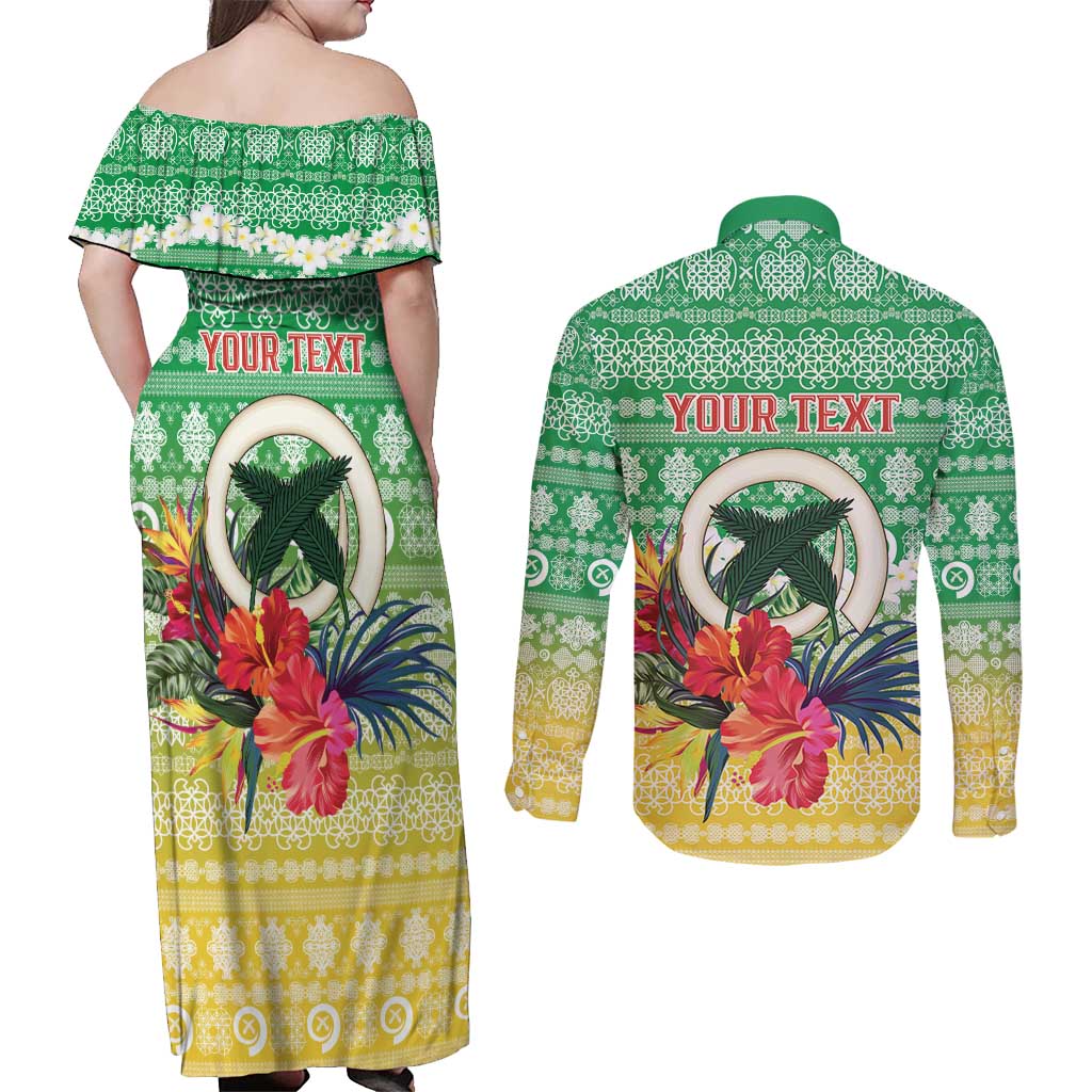 Personalised Malampa Joyeux Noel Couples Matching Off Shoulder Maxi Dress and Long Sleeve Button Shirt Proud To Be a Ni-Van Sand Drawing Art - Polynesian Pride