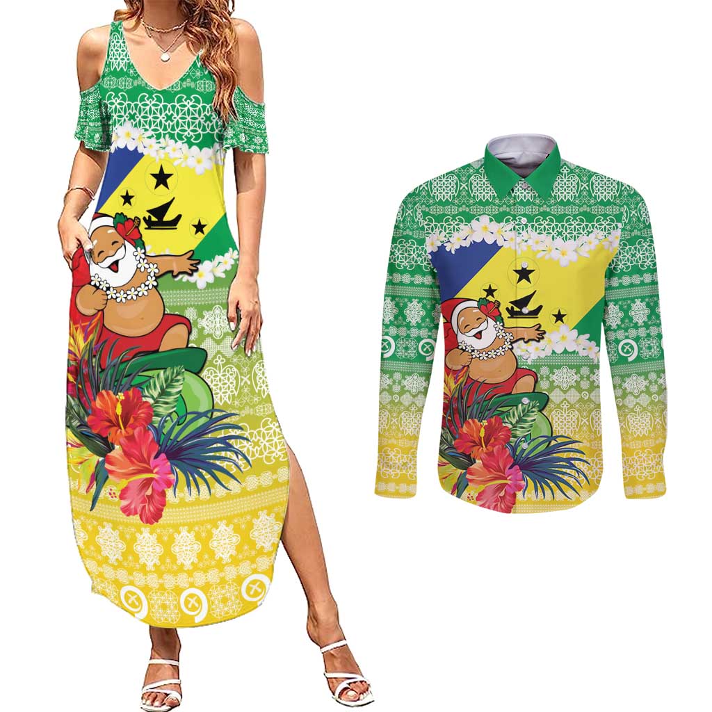 Personalised Malampa Joyeux Noel Couples Matching Summer Maxi Dress and Long Sleeve Button Shirt Proud To Be a Ni-Van Sand Drawing Art - Polynesian Pride