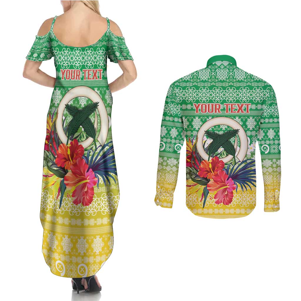 Personalised Malampa Joyeux Noel Couples Matching Summer Maxi Dress and Long Sleeve Button Shirt Proud To Be a Ni-Van Sand Drawing Art - Polynesian Pride
