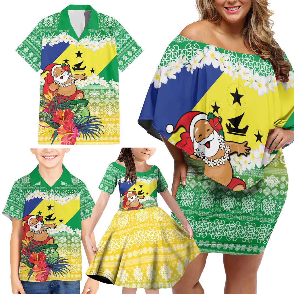 Personalised Malampa Joyeux Noel Family Matching Off Shoulder Short Dress and Hawaiian Shirt Proud To Be a Ni-Van Sand Drawing Art - Polynesian Pride