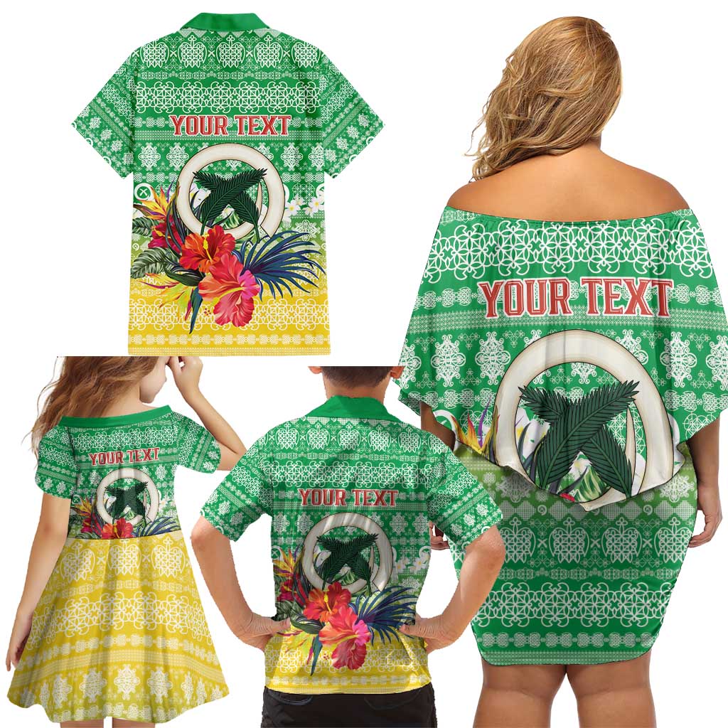 Personalised Malampa Joyeux Noel Family Matching Off Shoulder Short Dress and Hawaiian Shirt Proud To Be a Ni-Van Sand Drawing Art - Polynesian Pride