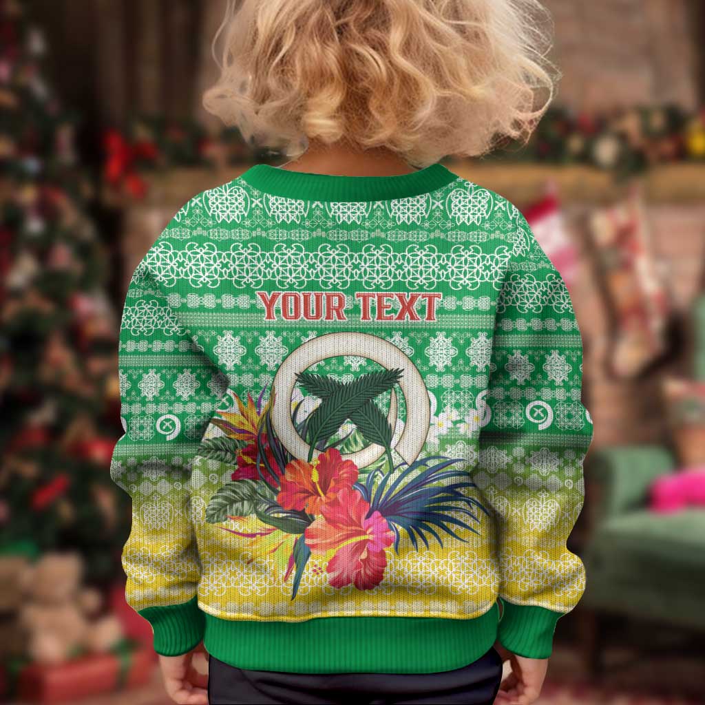 Personalised Malampa Joyeux Noel Kid Ugly Christmas Sweater Proud To Be a Ni-Van Sand Drawing Art - Polynesian Pride