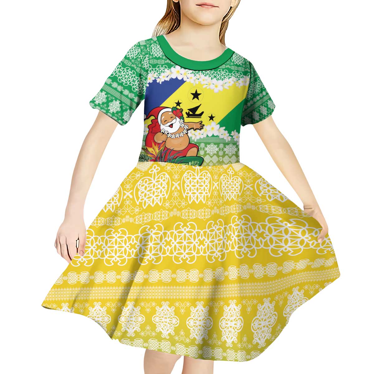 Personalised Malampa Joyeux Noel Kid Short Sleeve Dress Proud To Be a Ni-Van Sand Drawing Art - Polynesian Pride