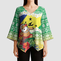 Personalised Malampa Joyeux Noel Kimono Sleeve Blouse Proud To Be a Ni-Van Sand Drawing Art - Polynesian Pride