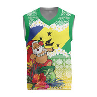 Personalised Malampa Joyeux Noel Christmas Knitted V-Neck Vest Proud To Be a Ni-Van Sand Drawing Art LT9 Lime - Polynesian Pride