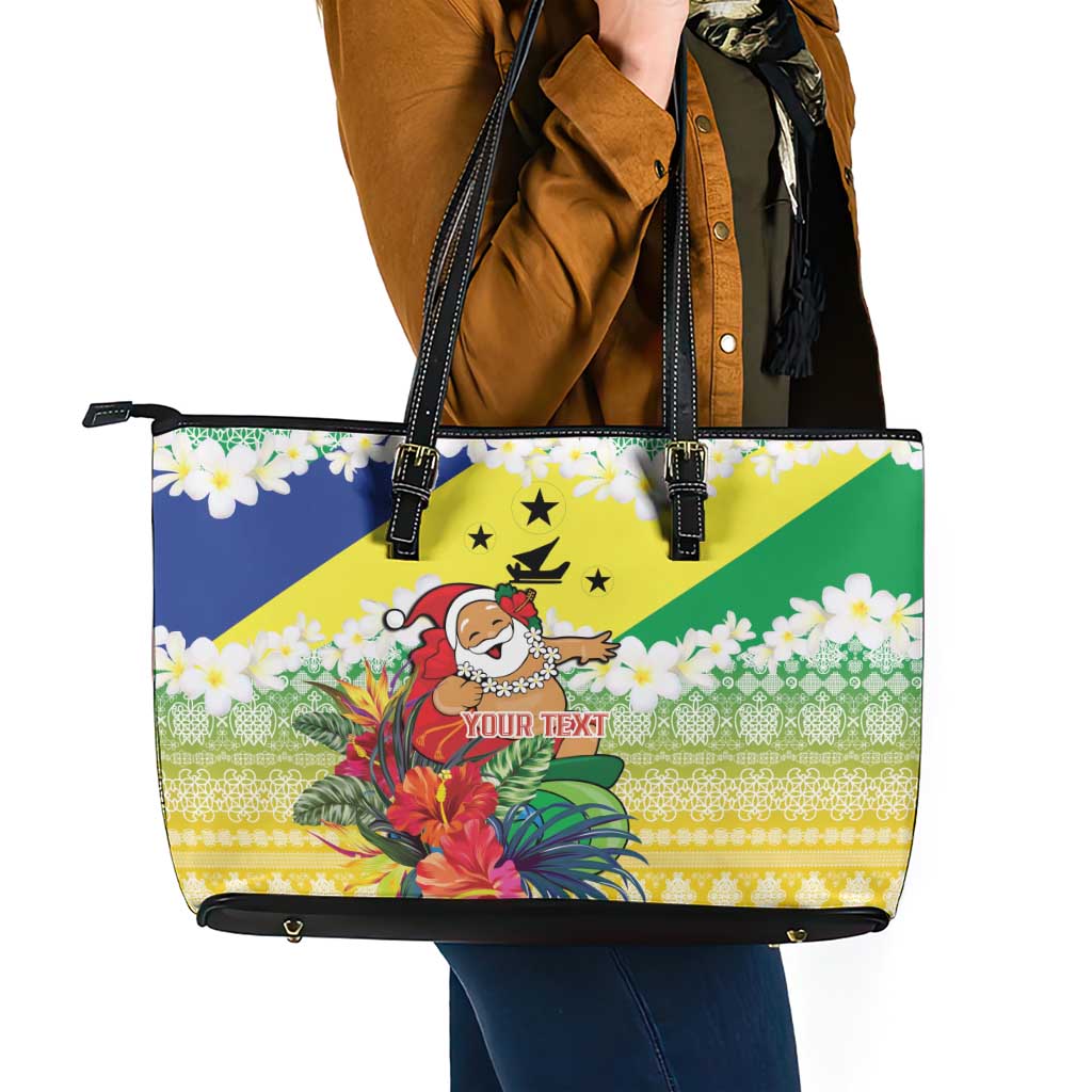 Personalised Malampa Joyeux Noel Leather Tote Bag Proud To Be a Ni-Van Sand Drawing Art - Polynesian Pride