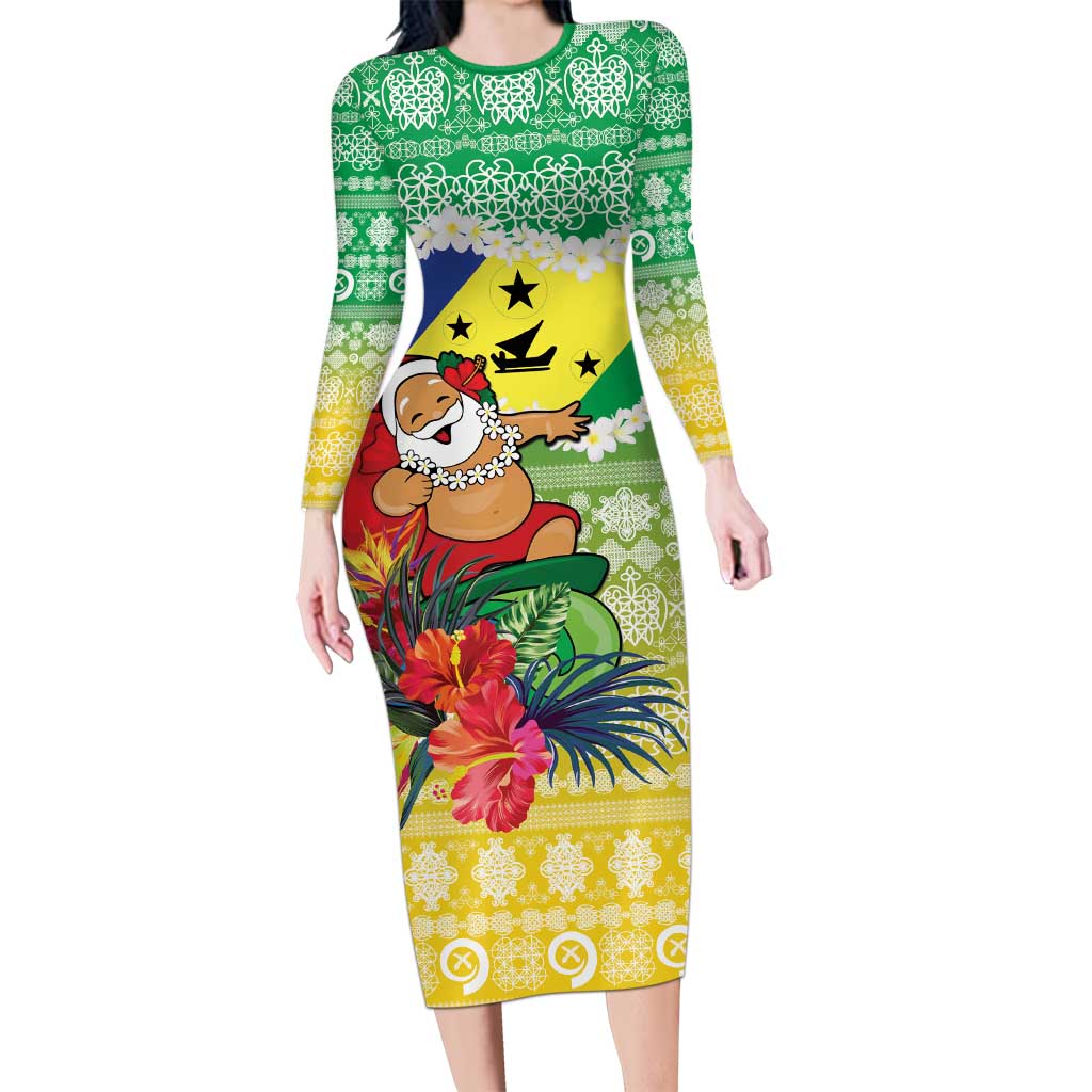 Personalised Malampa Joyeux Noel Long Sleeve Bodycon Dress Proud To Be a Ni-Van Sand Drawing Art - Polynesian Pride