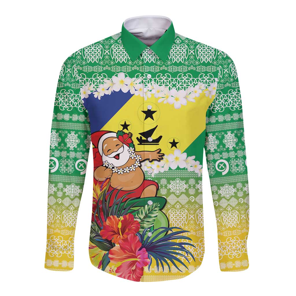 Personalised Malampa Joyeux Noel Long Sleeve Button Shirt Proud To Be a Ni-Van Sand Drawing Art - Polynesian Pride