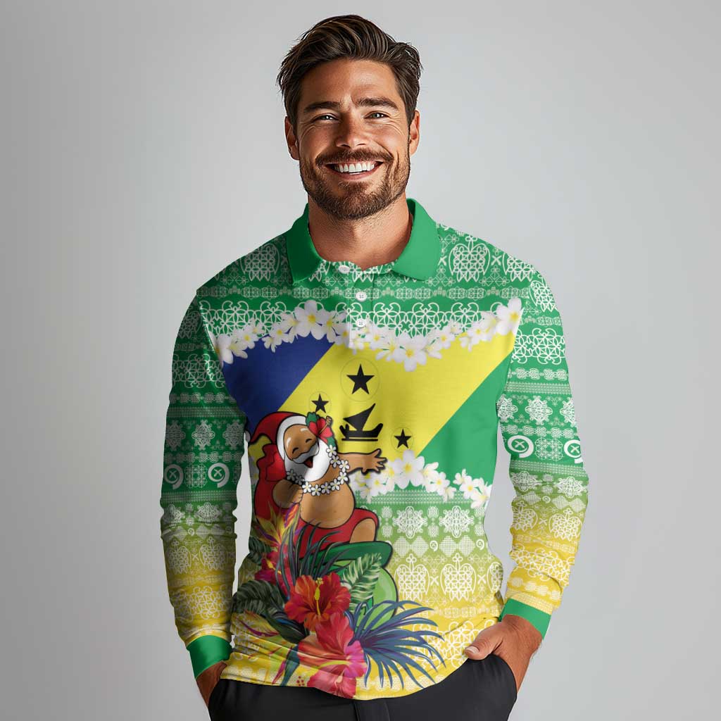 Personalised Malampa Joyeux Noel Long Sleeve Polo Shirt Proud To Be a Ni-Van Sand Drawing Art - Polynesian Pride