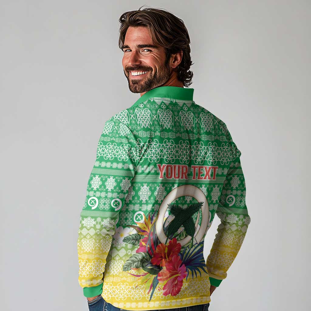 Personalised Malampa Joyeux Noel Long Sleeve Polo Shirt Proud To Be a Ni-Van Sand Drawing Art - Polynesian Pride