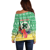 Personalised Malampa Joyeux Noel Off Shoulder Sweater Proud To Be a Ni-Van Sand Drawing Art - Polynesian Pride