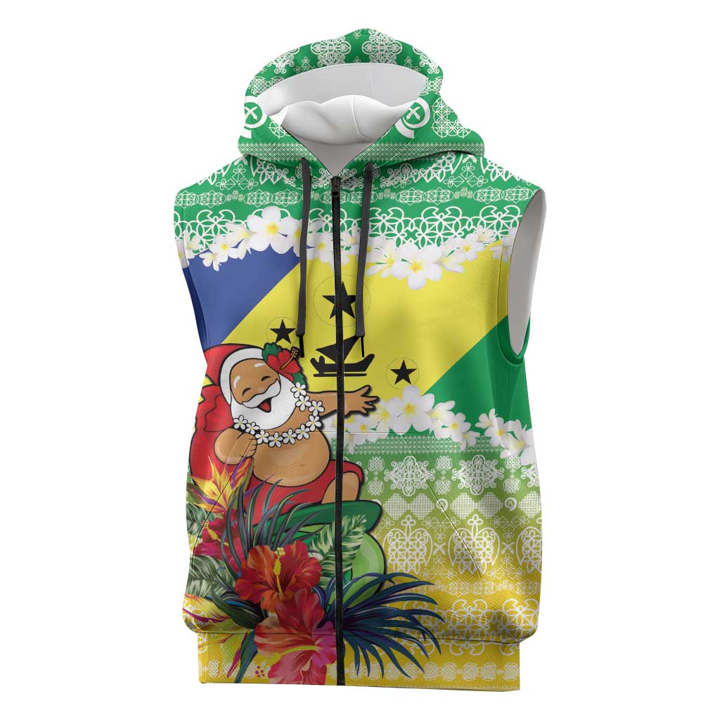 Personalised Malampa Joyeux Noel Sleeveless Zip Hoodie Proud To Be a Ni-Van Sand Drawing Art - Polynesian Pride