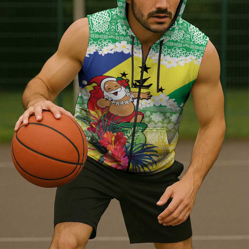 Personalised Malampa Joyeux Noel Sleeveless Zip Hoodie Proud To Be a Ni-Van Sand Drawing Art - Polynesian Pride