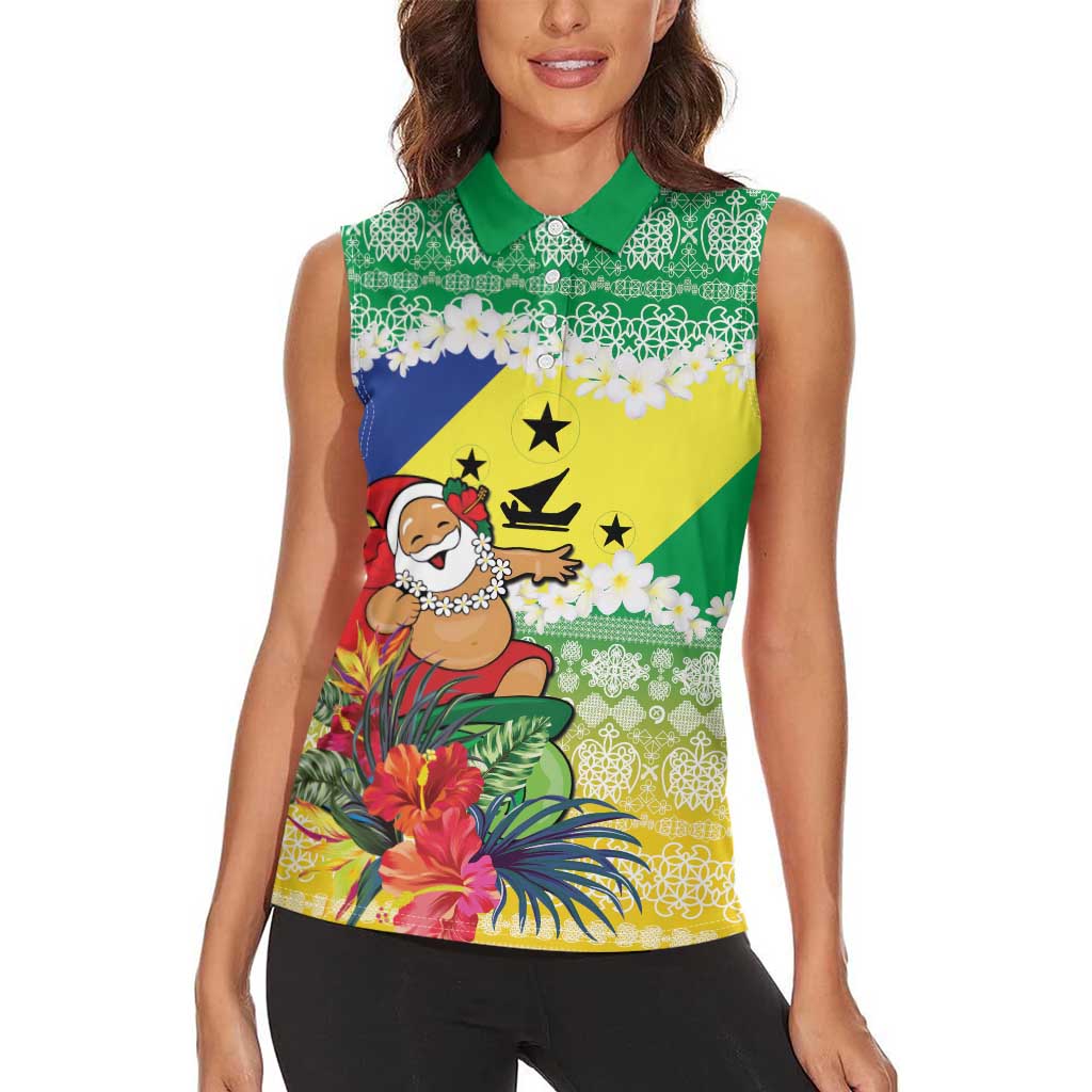 Personalised Malampa Joyeux Noel Women Sleeveless Polo Shirt Proud To Be a Ni-Van Sand Drawing Art - Polynesian Pride