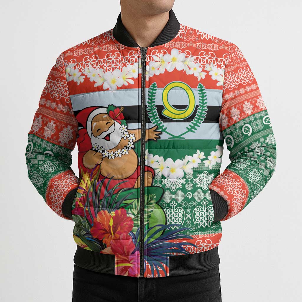 Personalised Penama Joyeux Noel Bomber Puffer Jacket Proud To Be a Ni-Van Sand Drawing Art - Polynesian Pride