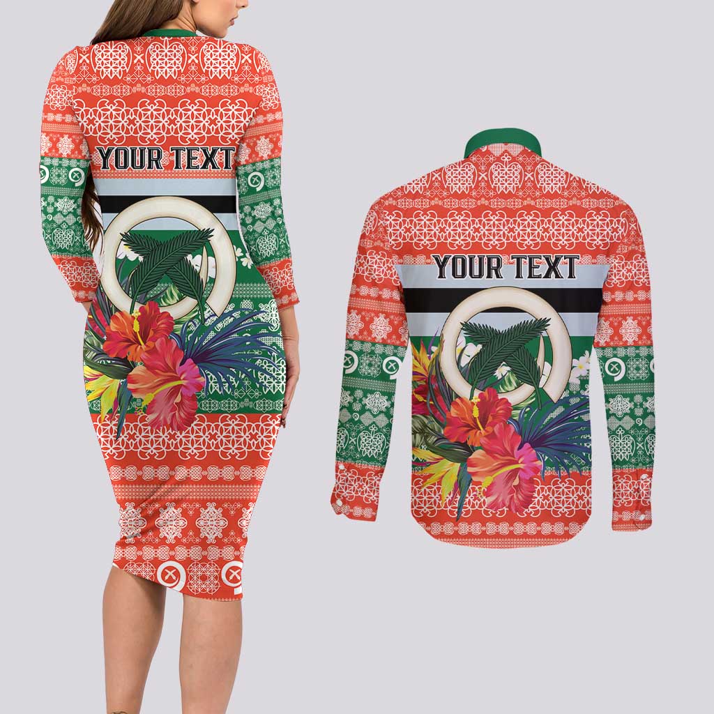 Personalised Penama Joyeux Noel Couples Matching Long Sleeve Bodycon Dress and Long Sleeve Button Shirt Proud To Be a Ni-Van Sand Drawing Art - Polynesian Pride