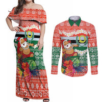 Personalised Penama Joyeux Noel Couples Matching Off Shoulder Maxi Dress and Long Sleeve Button Shirt Proud To Be a Ni-Van Sand Drawing Art - Polynesian Pride