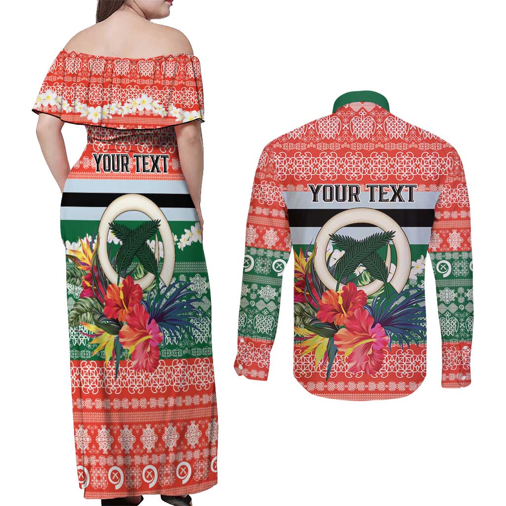 Personalised Penama Joyeux Noel Couples Matching Off Shoulder Maxi Dress and Long Sleeve Button Shirt Proud To Be a Ni-Van Sand Drawing Art - Polynesian Pride