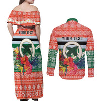Personalised Penama Joyeux Noel Couples Matching Off Shoulder Maxi Dress and Long Sleeve Button Shirt Proud To Be a Ni-Van Sand Drawing Art - Polynesian Pride