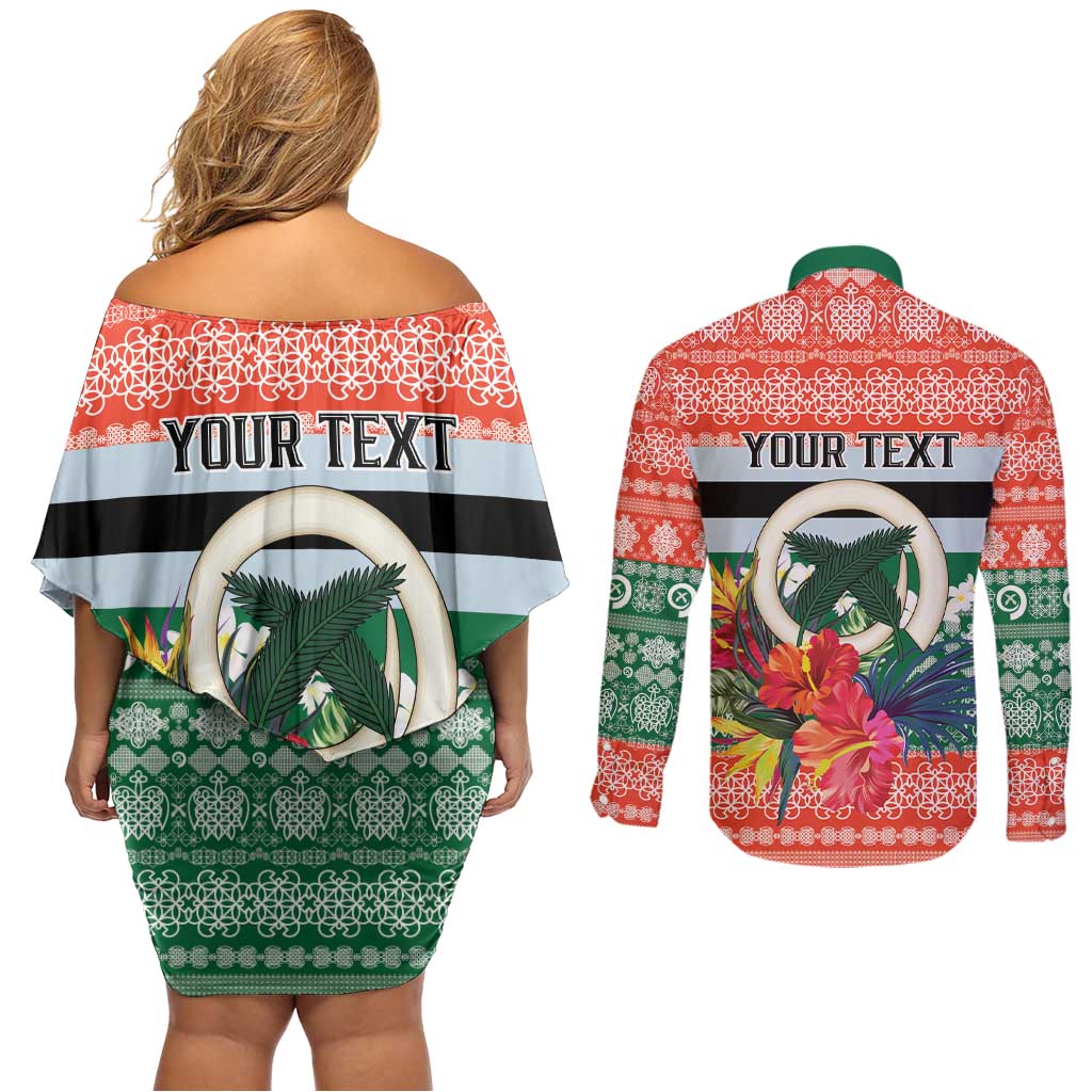 Personalised Penama Joyeux Noel Couples Matching Off Shoulder Short Dress and Long Sleeve Button Shirt Proud To Be a Ni-Van Sand Drawing Art - Polynesian Pride