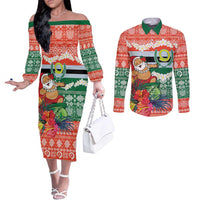 Personalised Penama Joyeux Noel Couples Matching Off The Shoulder Long Sleeve Dress and Long Sleeve Button Shirt Proud To Be a Ni-Van Sand Drawing Art - Polynesian Pride