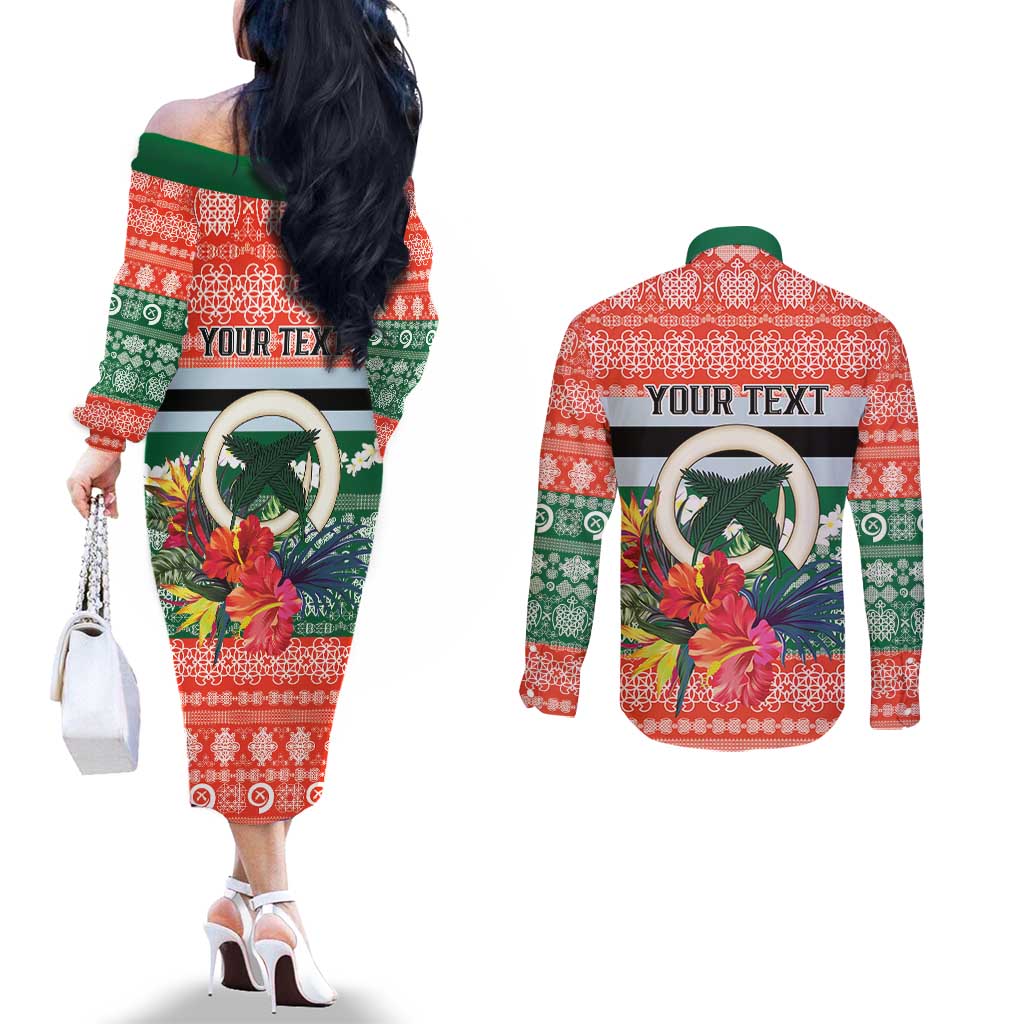 Personalised Penama Joyeux Noel Couples Matching Off The Shoulder Long Sleeve Dress and Long Sleeve Button Shirt Proud To Be a Ni-Van Sand Drawing Art - Polynesian Pride